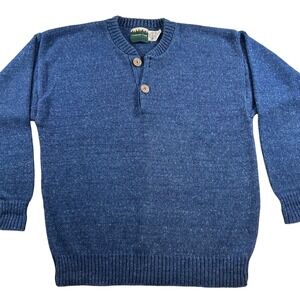 Coldwater Creek Blue Cotton Henley Knit Sweater Unisex Medium VTG Made in USA